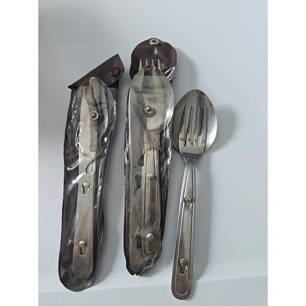 Lot 3 Vtg‎ JAPAN Camping Silverware Interlocking Nesting Flatware Sets